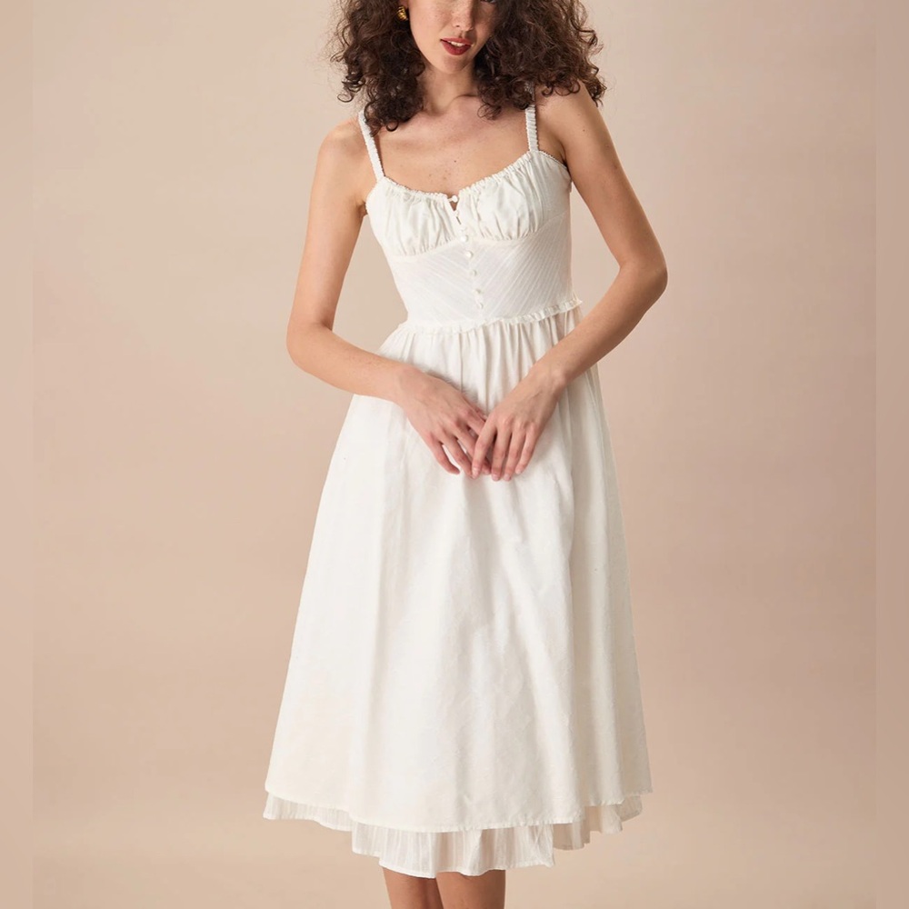 Rihoas White Ruched Slip Cotton Midi Dress - Picture 6 of 9